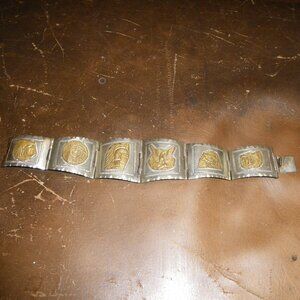 Vintage Unisex Sterling Silver Large Bracelet Mexico Aztec Motif Graphics